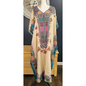 Gypsie Blu Kaftan Mumu Dress OS Boho Beach Floral Multicolor Resort Wear NWT